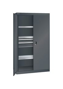 LISTA ESD-kast voor zware lasten, H 1950 mm, 3 legborden, 2 laden, B x D 1100 x 641 mm, antracietgrijs