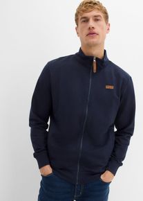bonprix Stehkragen-Sweatjacke mit Lederimitat-Details, blau, Gr.44/46 (S), Sweatjacke mit sch&ouml;nen Lederimitat-Details und Stehkragen, 60% Baumwolle