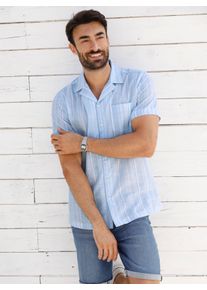 Catamaran Heren Overhemd met korte mouwen en in het garen geverfd streepdessin in lichtblauw/wit gestreept ,maat 39/40, Witt, 100% Katoen