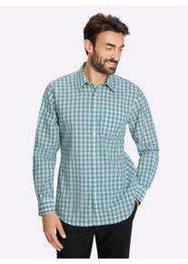 Catamaran Heren Overhemd met lange mouwen van popeline, in het garen geverfd in salie/wit geruit ,maat 39/40, Witt, 100% Katoen