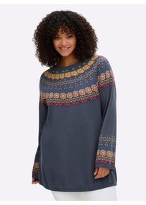 sheego Damen Pullover mit Norweger-Jacquard-Muster in rauchblau ,Gr&ouml;&szlig;e 48/50, Witt, 50% Baumwolle, 50% Polyacryl