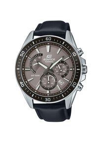 CASIO EDIFICE, Herren, Chronograph Quarzuhr, Armbanduhr, Herrenuhr, Stoppfunktion, Datum, Lederarmband, braun-schwarz, Geschmackvoller 