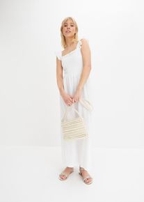 bonprix Sukienka midi z dżerseju z przeszyciem cienkimi gumkami, biały, 52/54