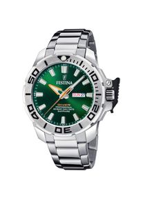 Festina, Herren, Taucheruhr &raquo;Diver Collection&laquo; Armbanduhr, Herrenuhr, Taucheruhr, Edelstahlarmband, Geschenkidee, silberfarben, dunkelgr&uuml;n, Markante 