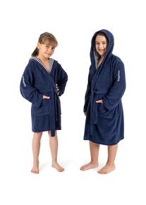 Kangaroos, Unisex, Kinderbademantel &raquo;Dalia, Ideal f&uuml;r Zuhause, Schwimmbad oder im Urlaub&laquo; 1 Stk. Uni-Farben mit Streifen, marine, 140/146 L&auml;nge: 91 cm