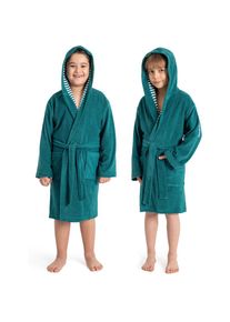 Kangaroos, Unisex, Kinderbademantel &raquo;Dalia, Ideal f&uuml;r Zuhause, Schwimmbad oder im Urlaub&laquo; 1 Stk. Uni-Farben mit Streifen, smaragd, 140/146 L&auml;nge: 91 