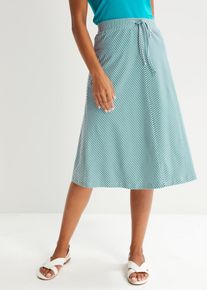 bonprix Femei Fustă din jerse cu dungi, p&acirc;nă la genunchi, albastru, 52/54