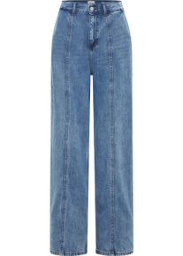 Weite Jeans Mustang "Damen Style Luise Wide", Damen, Gr. 28, L&auml;nge 32, blau (581 mittelblau), Denim/Jeans, 100% Lyocell, unifarben, weit, Jeans Weite Jeans