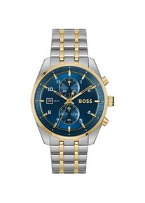 BOSS, Herren, Chronograph &raquo;SKYTRAVELLER&laquo; Quarzuhr, Armbanduhr, Herrenuhr, Edelstahlarmband, analog, Tag, silberfarben-goldfarben-blau, Exquisiter 