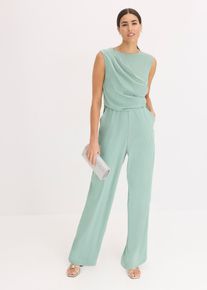 bonprix Overall aus gl&auml;nzendem Satin, gr&uuml;n, Gr.46, Modern und elegant: Weit geschnittener Overall aus gl&auml;nzendem Satin mit Drapierung im Oberteil