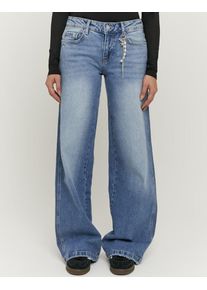 Low-rise-Jeans Tally Weijl "SPADEPALLAS", Damen, Gr. 36, N-Gr, medium indigo wash usedeffects, Denim/Jeans, Obermaterial: 69% Baumwolle, 30% Lyocell, 1% Elasthan, Abriebeffekte, straight fit lang, Jeans Low-rise-Jeans, Baumwollmischung, Low-Waist mit geradem Beinverlauf und Strass-Anh&auml;nge