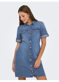 Jeanskleid Only "ONLLISA &ndash; Denimkleid mit Knopfleiste und Brusttaschen", Damen, Gr. XL, N-Gr, blau (medium blau denim), Denim/Jeans, Obermaterial: 90% Baumwolle, 10% Viskose, unifarben, kurz, mit Umschlag, Kleider Jeanskleid, Baumwollmischung