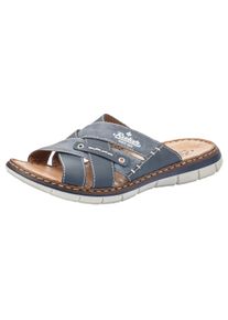 Pantolette Rieker, Herren, Gr. 40, Synthetik, blau (jeansblau), Lederimitat, Schuhe Pantolette, Sommerschuh, Schlappen, Poolslides, mit Leder-Innensohle