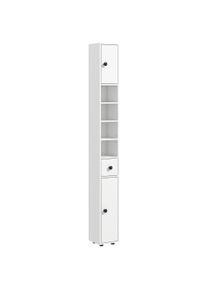 kleankin 180cm Tall Slim Bathroom Cabinet, Narrow Toilet Roll Storage w/ Open Shelves, 2 Door Cabinets, Adjustable Shelves, for Kitchen, White | Aosom Ireland