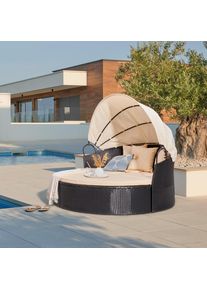 Luca Bessoni Sonneninsel, Schwarz, Beige, Metall, Kunststoff, Textil, 4-teilig, F&uuml;llung: Komfortschaum, 180x80x81 cm, verstellbares Dach, Gartenm&ouml;bel, Loungem&ouml;bel, Sonneninseln
