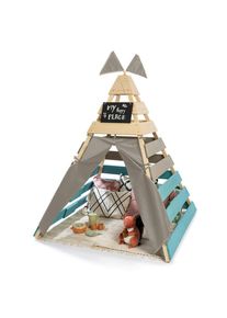 Muddy Buddy Spielzelt, Grau, Naturfarben, Petrol, Holz, Zypresse, massiv, 135x170x135 cm, EN 71, Spielzeug, Kinderzelte