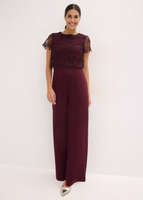 bonprix Jumpsuit aus softem Scuba mit Spitze, braun, Gr.38, Kurz&auml;rmliger Jumpsuit mit Spitze und weitem Bein