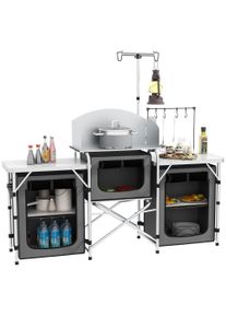 Outsunny Compact Camping Kitchen, Aluminium Portable Outdoor Cooking Station with Windshield, Storage Cupboards & Carry Bag for BBQ, Silver | Aosom Ireland