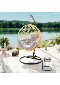 Beldano , Grau, Naturfarben, Schwarz , Metall , F&uuml;llung: Polyester,Polyester , 105x195x105 cm , wetterbest&auml;ndig , Gartenm&ouml;bel, Relaxm&ouml;bel, H&auml;ngesessel
