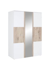 M&Ouml;BELIX M&ouml;belix , Wei&szlig;, Eichefarben , Holzwerkstoff , 4 F&auml;cher , 135x195x60 cm , Beim&ouml;bel erh&auml;ltlich, Schrankfront mit Spiegel , Schlafzimmer, Kleiderschr&auml;nke, Dreht&uuml;renschr&auml;nke