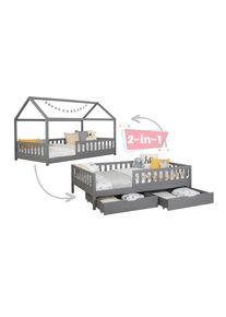 Stauraumbett Duo Hellgrau ca. 120x200 cm Kiefer massiv