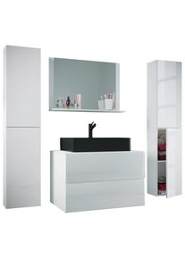 Mid.you , Wei&szlig; , Glas, Keramik, Holzwerkstoff , 4 F&auml;cher , 2 Schublade(n),2 Schublade(n) Schubladen , 147 cm , h&auml;ngend, individuelle Inneneinteilung, Spiegel mit Ablage , Badezimmer, Badm&ouml;bel-Sets & -Serien, Badm&ouml;bel-Sets