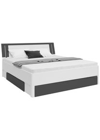 Stauraumbett in Wei&szlig;/Graphitfarben