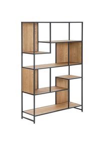 Mid.you Regal, Naturfarben, Schwarz, Holz, Metall, Holzwerkstoff, Tanne,Tanne, furniert, 6 F&auml;cher, 110x160x35 cm, Holzm&ouml;bel, Holzregale, B&uuml;cherregale Holz