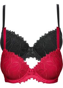 bonprix Femei Sutien vătuit cu broderie fină (2buc.), roşu, 90C