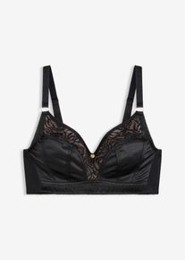 bonprix Femei Sutien bralette fără armătură, cu dantelă delicată, negru, 100C