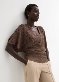 bonprix Ajour-Pullover, braun, Gr.52/54 (XXL), raffinierter Ajour Pullover - 2 in 1