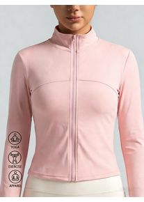 New Women Light Pink Yoga Coat Quick Dry Athletic Jacket with Zip Slim Fit Stand Up Collar Fitness Gym Workouts Outdoor Wear