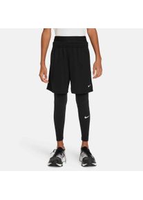 Leggings Nike "B NP DF TIGHT 24", Jungen, Gr. S (128/134), N-Gr, schwarz, schwarz, wei&szlig;, Obermaterial: 90% Polyester, 10% Elasthan, Hosen Leggings, mit verst&auml;rkten Kniebereichen, sportlicher Stil