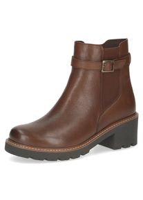 Chelseaboots Caprice, Damen, Gr. 37, braun (cognac used), Leder, Schuhe Chelseaboots, Blockabsatz, Herbstboots, Stiefelette mit dezenter Zierschnalle