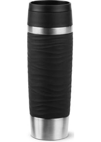 Thermobecher Emsa "Travel Mug Classic Wave", schwarz, H:24,2cm &Oslash;:8cm, Edelstahl, Kunststoff, Silikon, Trinkgef&auml;&szlig;e, Thermobecher, 100% dicht, sp&uuml;lmaschinenfest, 360-Trink&ouml;ffnung