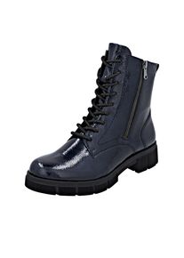 Schn&uuml;rstiefelette Remonte, Damen, Gr. 39, blau (nachtblau), Lacklederimitat, gl&auml;nzend, Schuhe Schn&uuml;rstiefelette, Schn&uuml;rboots, Stiefelette, Profilsohle, mit Glitzer-Schn&uuml;rsenkel