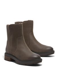 Winterstiefelette Timberland "BRIMFIELD MID WARM LINED BOOT", Damen, Gr. 41,5, braun (medium braun full grain), Leder, Schuhe Winterstiefelette, Winterstiefel, Winderboots, Winterschuhe, gef&uuml;ttert