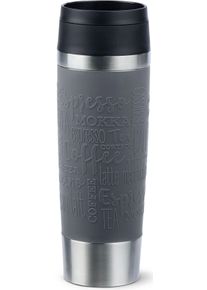 Thermobecher Emsa "Travel Mug Classic, mit 360-Trink&ouml;ffnung, auslaufsicher, rutschfest", grau (pfeffer, grau), H:24,2cm &Oslash;:8cm, Edelstahl, Kunststoff, Silikon, Trinkgef&auml;&szlig;e, Thermobecher, 4h hei&szlig;, 8h kalt - 360 ml / 6h hei&szlig;, 12h kalt - 500 ml, 100% dicht