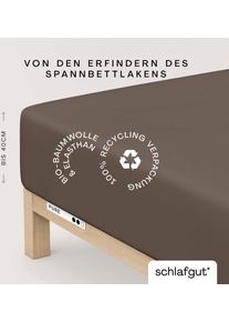 Spannbettlaken Schlafgut "PURE BOXSPRING Bio-Baumwolle mit Elasthan, 170 g/m&sup2;, Bettlaken", beige (sand deep), 1 Stk., Jersey-Elasthan, 180-200x200-220 40cm, Jersey-Elasthan, Obermaterial: 95% Baumwolle, 5% Elasthan, Bettlaken, Spannbettlaken, PREMIUM Boxspringbett Laken bis 40 cm H&ouml;he, dehnbar blickdicht, straff