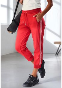 H.I.S. Relax-Caprihose H.I.S, Damen, Gr. XL (48/50), N-Gr, rot, Interlock, Obermaterial: 100% Baumwolle, unifarben mit Farbeinsatz, bequem ca. Mitte Wade, Hosen Relax-Caprihose, mit seitlichen Tapestreifen, Topseller