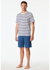 Shorty Schiesser "Casual Nightwear", Herren, Gr. 56, blau (100, wei&szlig;), Single Jersey, Obermaterial: 100% Baumwolle, bequem kurz, Rundhals, Homewear-Sets Shorty, mit gestreiftem Oberteil, Rundhalsausschnitt und kurzen &Auml;rmeln