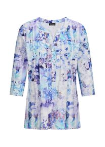 Tunika GOLDNER "Kurzgr&ouml;&szlig;e Sommertunika mit Biesen", Damen, Gr. 24, blau (blau, gemustert), Obermaterial: 95% Viskose CV. 5% Elasthan EL., figurumspielend, V-Ausschnitt, Tuniken Tunika, stretchbequemer Viskosejersey