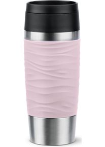 Thermobecher Emsa "Travel Mug Classic Wave", pink (pastell, pink), H:20,4cm &Oslash;:8,2cm, Edelstahl, Kunststoff, Silikon, Trinkgef&auml;&szlig;e, Thermobecher, 100% dicht, sp&uuml;lmaschinenfest, 360-Trink&ouml;ffnung