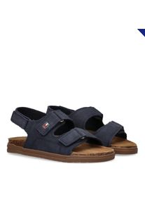 Sandale Tommy Hilfiger, Damen, Gr. 25, blau, Leder, Schuhe Sandale, Barfu&szlig;schuh, Sommerschuh mit drei regulierbaren Klettverschl&uuml;ssen