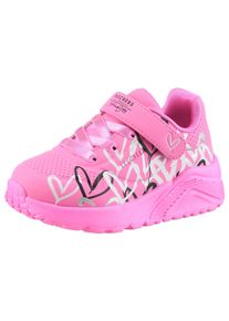 Sneaker Skechers "UNO LITE", M&auml;dchen, Gr. 21, Textil, pink, Lederimitat, kontrastfarbene Details, Schuhe Sneaker, Klettschuh mit bunten Herzen, Gr&ouml;&szlig;enschablone zum Download