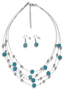 Ohrring und Ketten Set Firetti "Blue Crystal", blau (metallfarben, hellblau, hellblau), Schmuck_Sets, Herren, Metall, bunt, glitzernd, gl&auml;nzend, Ohrring und Ketten Set, mit Glasstein
