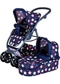 Kombi-Puppenwagen KNORRTOYS "Coco", star blau pink, Puppenwagen, KinderB:43cm H:81cm T:55cm, Kunststoff, Metall, Stoff, Kombi-Puppenwagen, B:43cm H:81cm T:55cm