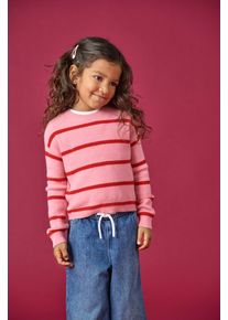 Strickpullover KIDS Only "KMGFRANCA LIFE SHORT LS STRIPE KNT NOOS", Jungen, Gr. 110, sea pink stripes:small stripes salsa, Strick, Obermaterial: 50% Viskose, 27% Nylon, 23% Polyester, geringelt, gestreift, loose fit normal, Rundhals, Pullover Strickpullover, Viskosemischung, loose fit