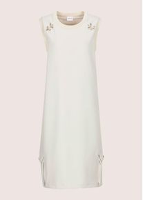 Madeleine Mode Sommerkleid MADELEINE "Jerseykleid Midikleid mit Schmuckelementen", Damen, Gr. 42, N-Gr, wei&szlig; (perlwei&szlig;), Obermaterial: 90% Polyester PES. 10% Elasthan EL., Modern, figurumspielend, Kleider Sommerkleid, Kleid mit eingefasstem Ripsband am Ausschnitt, mit Dekorativen Schmuckelementen im Vorderteil