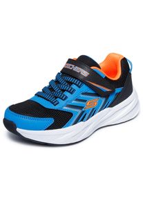 Sneaker Skechers "MICROSPEC TREAD", Jungen, Gr. 34, schwarz, blau, Lederimitat, Textil, Mesh, kontrastfarbene Details, Schuhe Sneaker, Freizeitschuh mit Klettverschluss, Gr&ouml;&szlig;enschablone zum Download